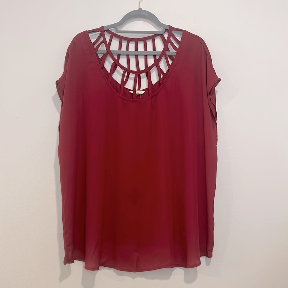 Loralette Chiffon Burgundy Blouse Women Plus Size 2X